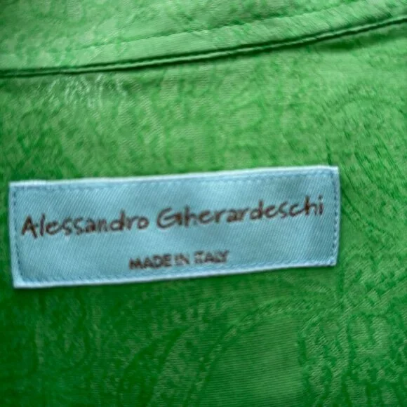 ALESSANDRO GHERARDESCHI Dress Shirt XL Green woven in paisley design long sleeve - Picture 3 of 10